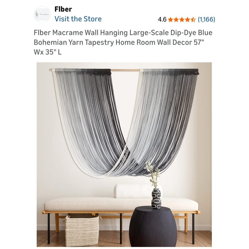 Flber Macrame Wall Hanging Large-Scale Dip-Dye‎ Blue Bohemian Yarn Tapestry